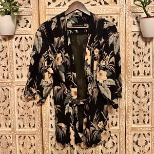 All Saints Black and Cream Floral Robe